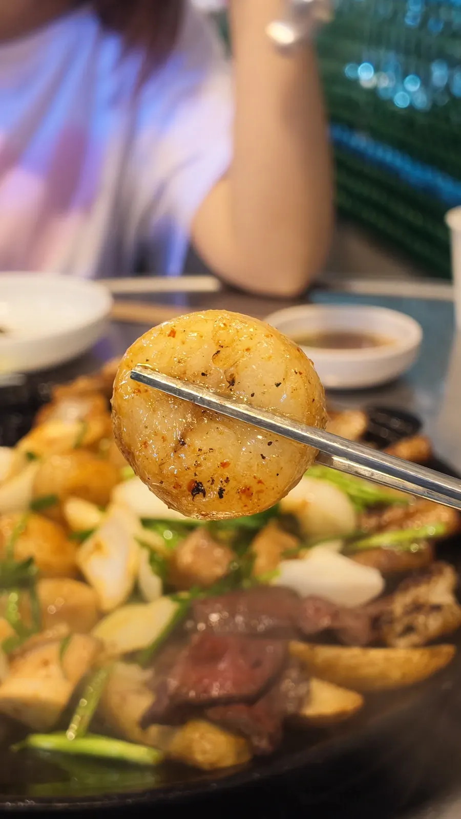 Gopchang served with garlic chives