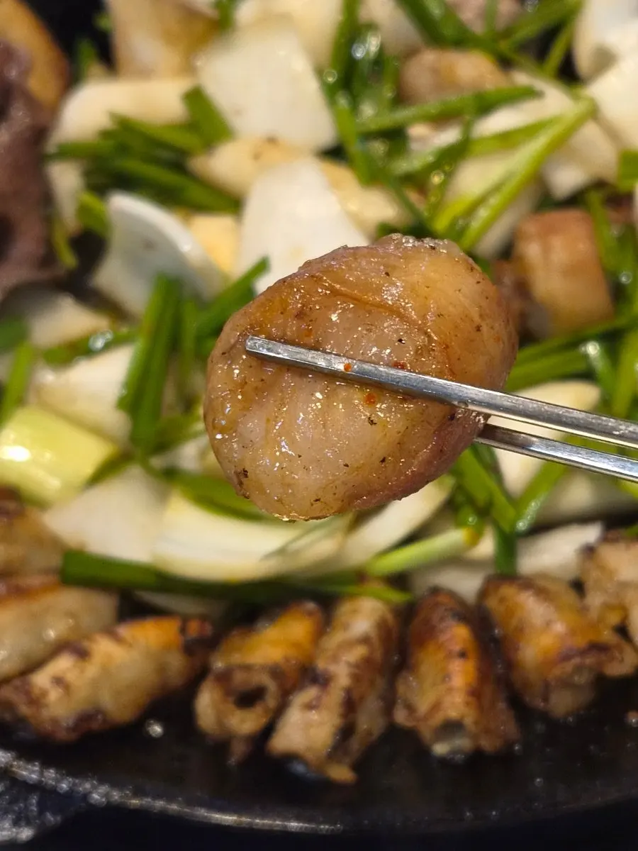 Gopchang cuts on the grill