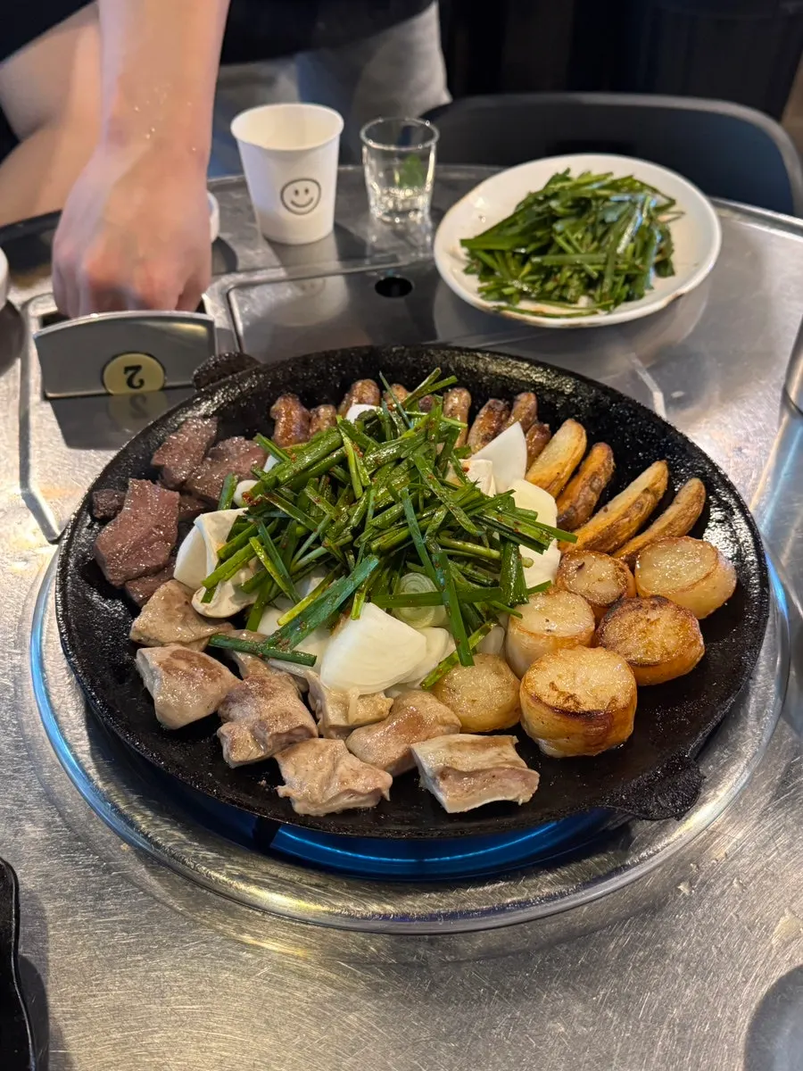 Table set with assorted gopchang for two