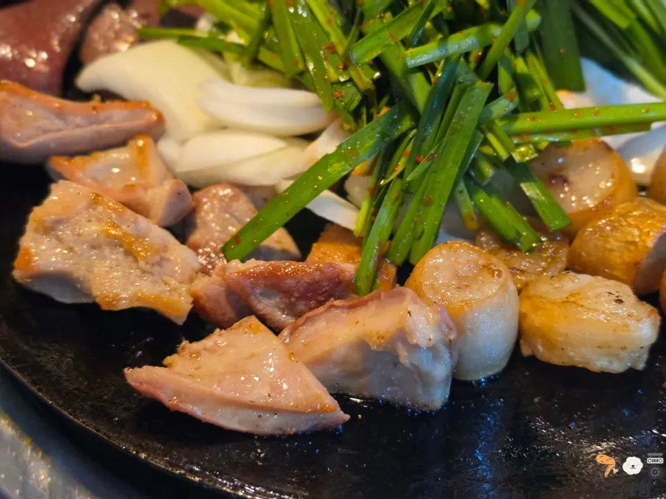 Gopchang and potato assortment on the hot plate