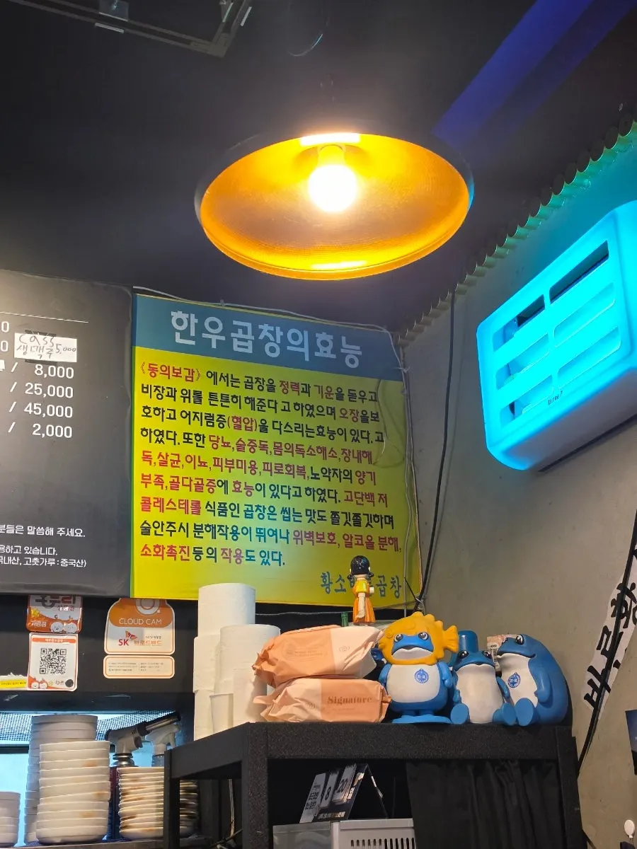 Wall signage explaining the Korean beef gopchang