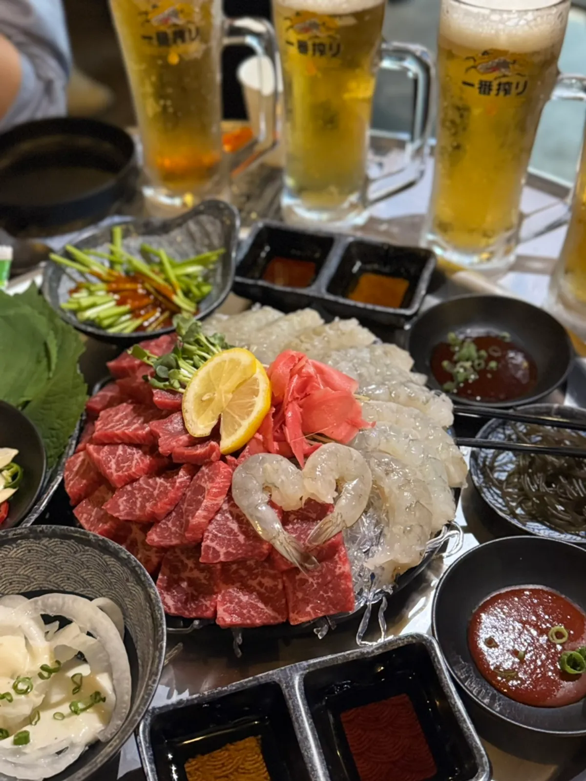 Raw shrimp table setting at Sadang Gwanganri Sadang Main Branch