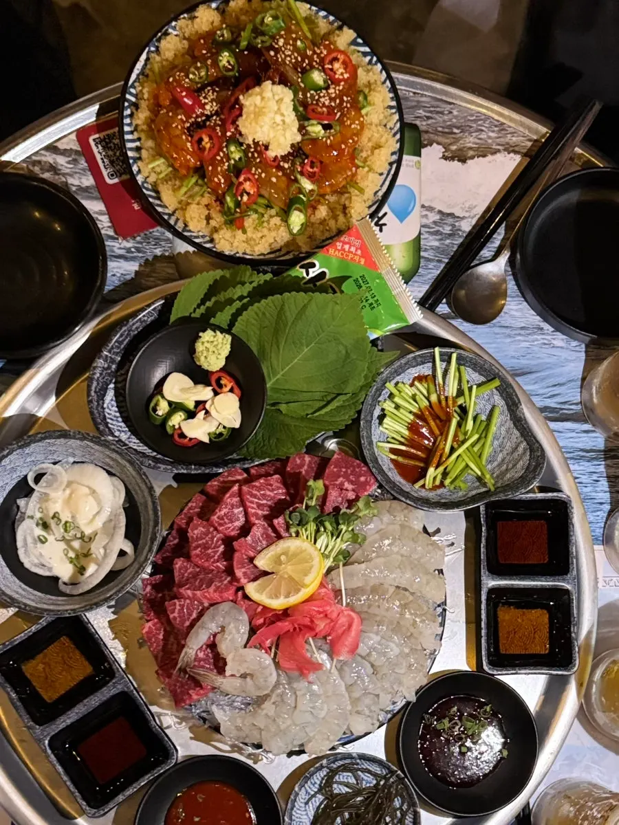 Yukban Saengsae plating topped with a heart-shaped shrimp