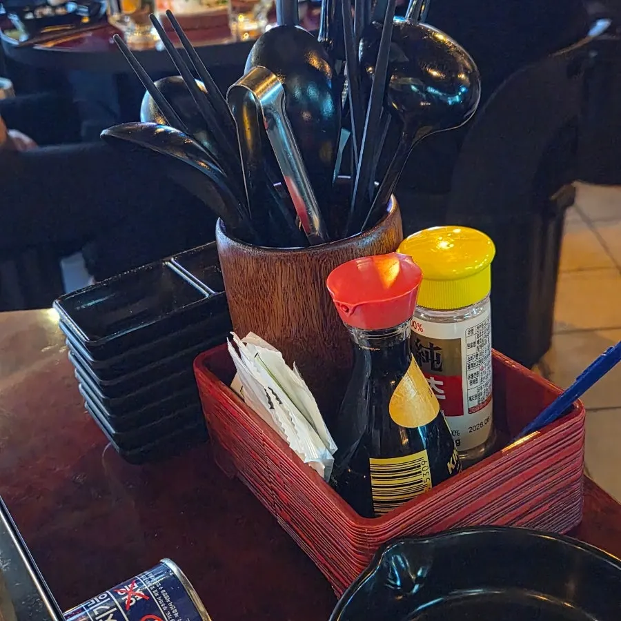 Soy sauce, pepper and other tableside items