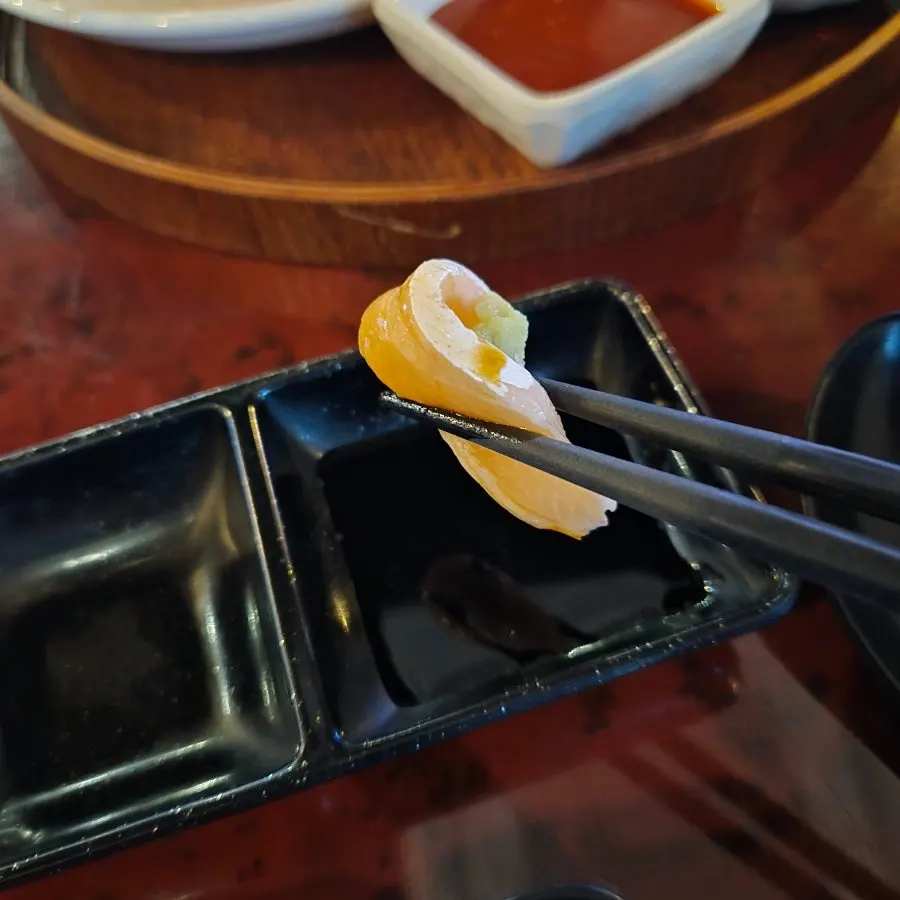 Thick slices of aged flounder sashimi