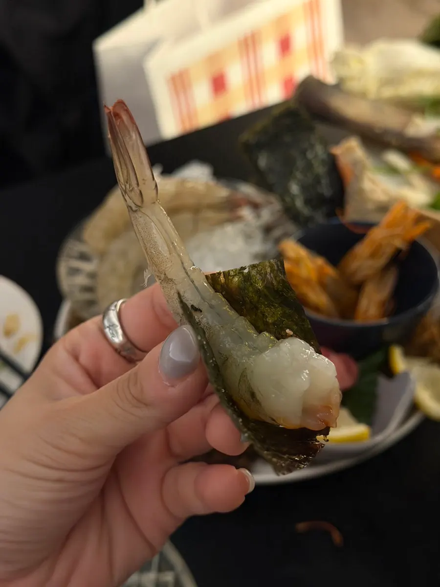 Fresh shrimp wrapped in seaweed
