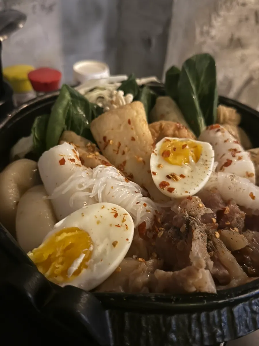 A pot of seoji-oden with beef tendon and fish cake