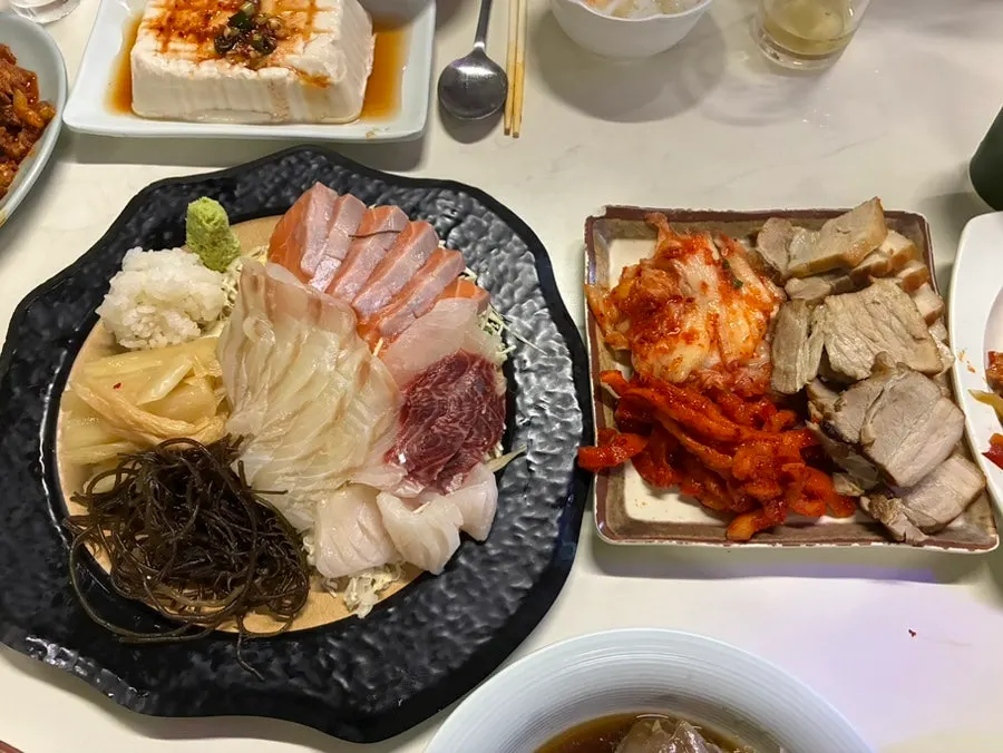 Plates of bossam and pork cutlet