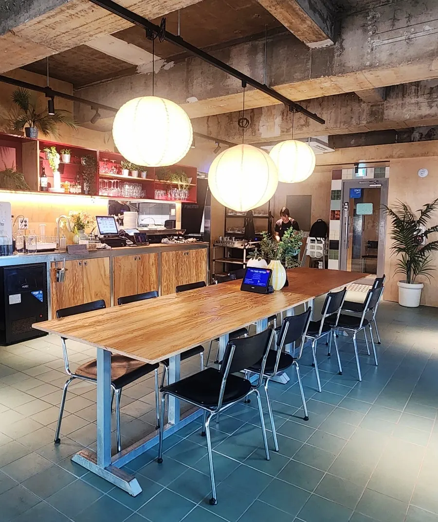 Restaurant interior with widely spaced tables