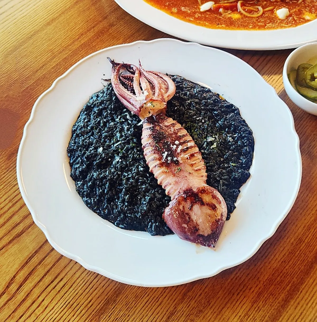 Whole squid ink risotto