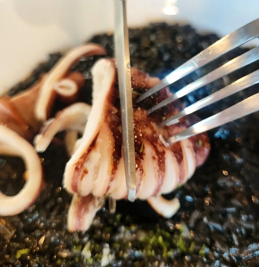 Plate of whole squid ink risotto