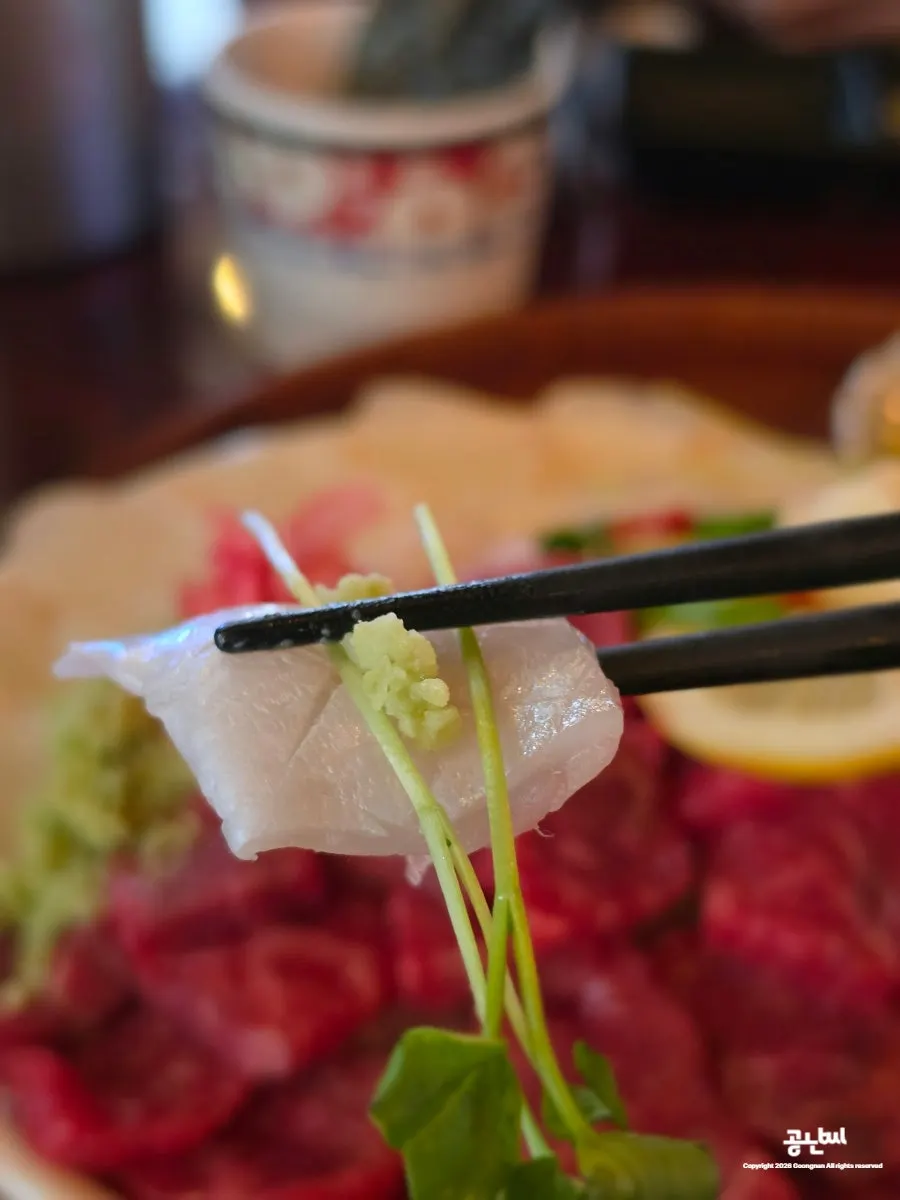 Close-up of vivid red Korean beef 1++ yukhoe