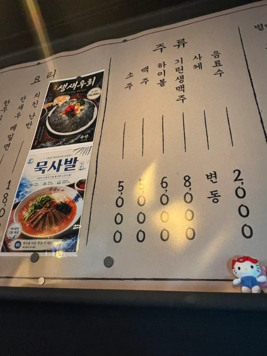 Susan's menu board listing aged hoe and yukhoe