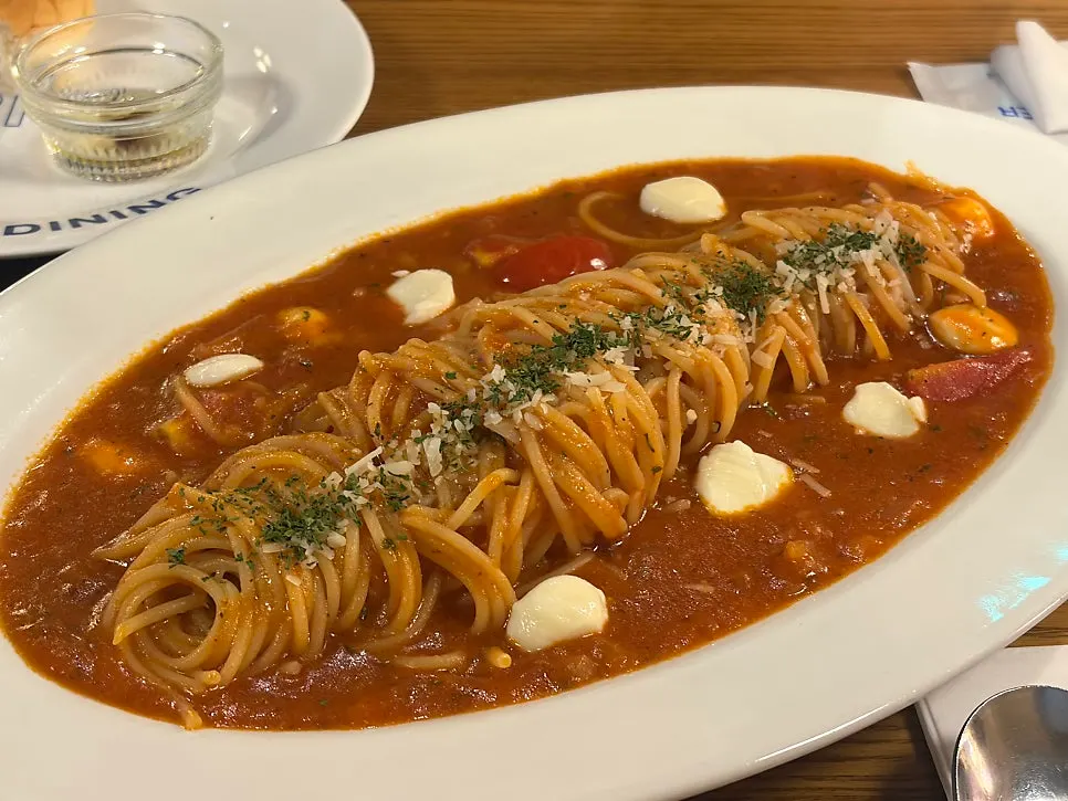 생모짜렐라를 올린 토마토 파스타