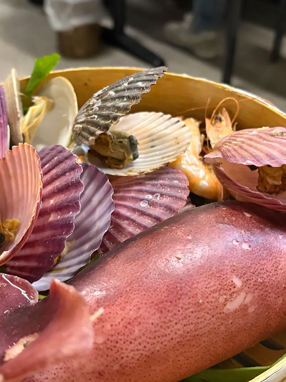 Steamed seafood assortment with squid and clams