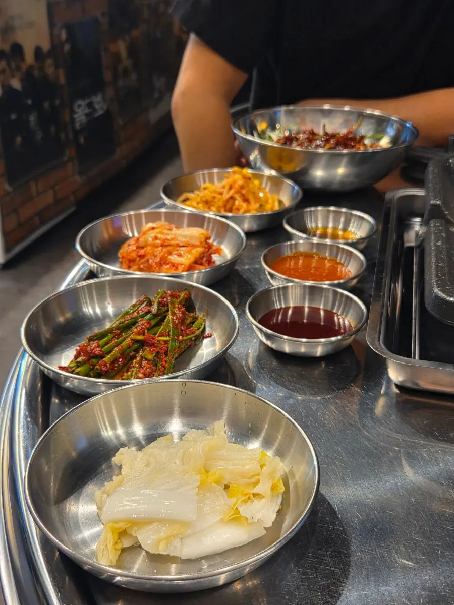 A full spread of basic side dishes on the table