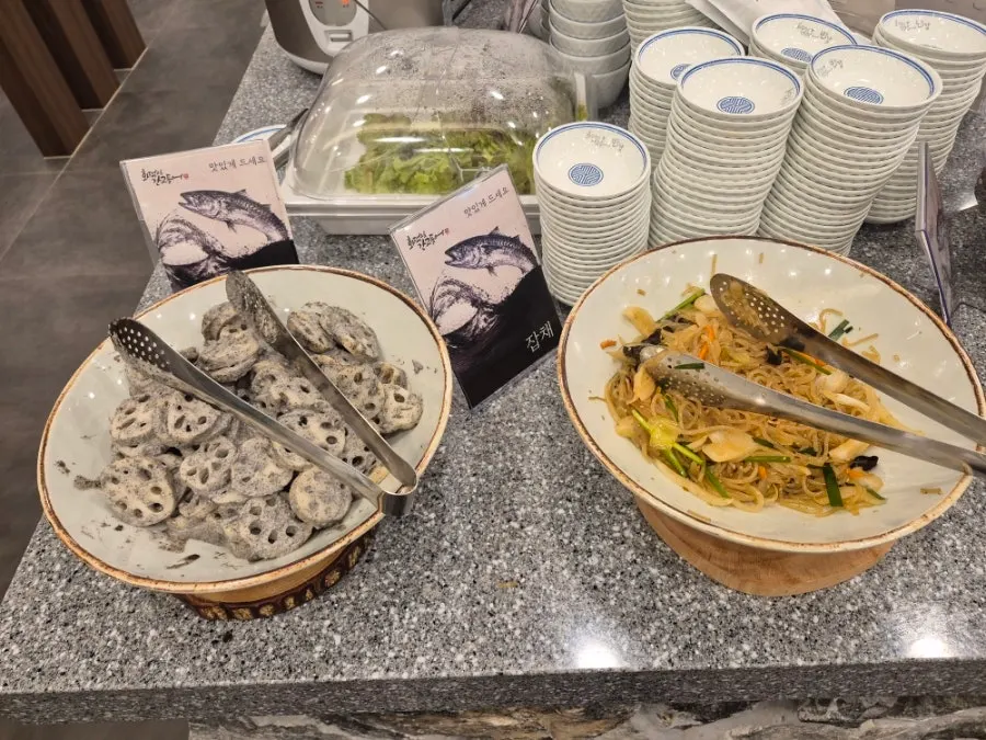 Basic side dishes laid out at the self-bar