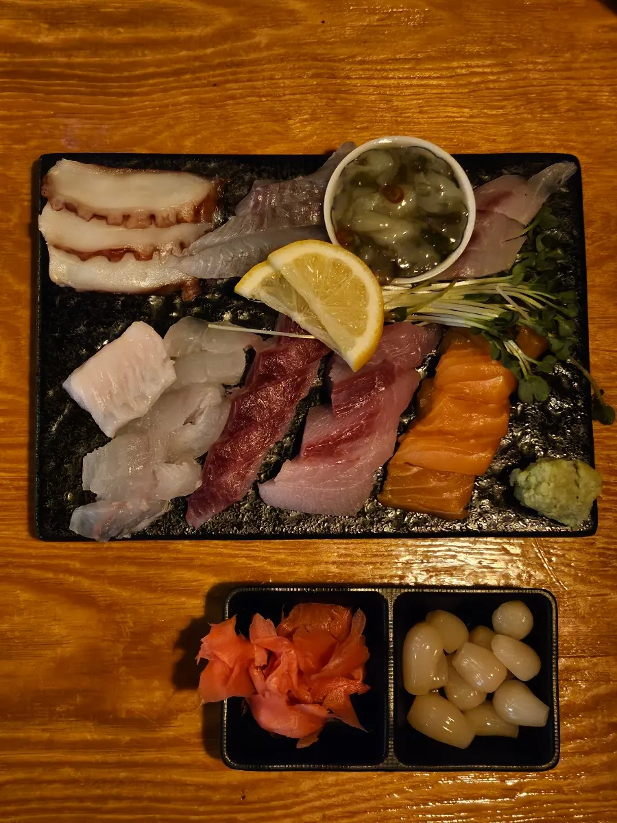 Aged sashimi with octopus and fresh wasabi