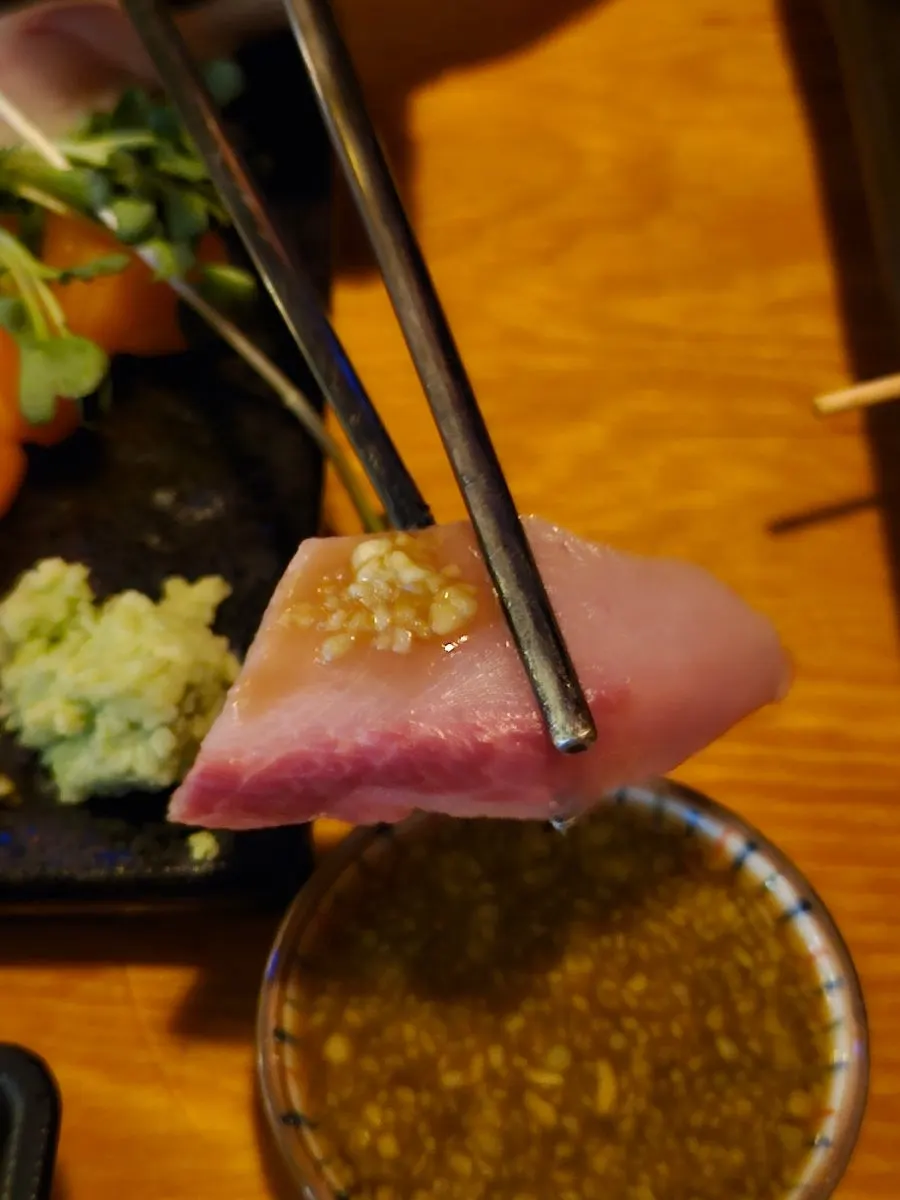 Distilled spirit setup to pair with sashimi