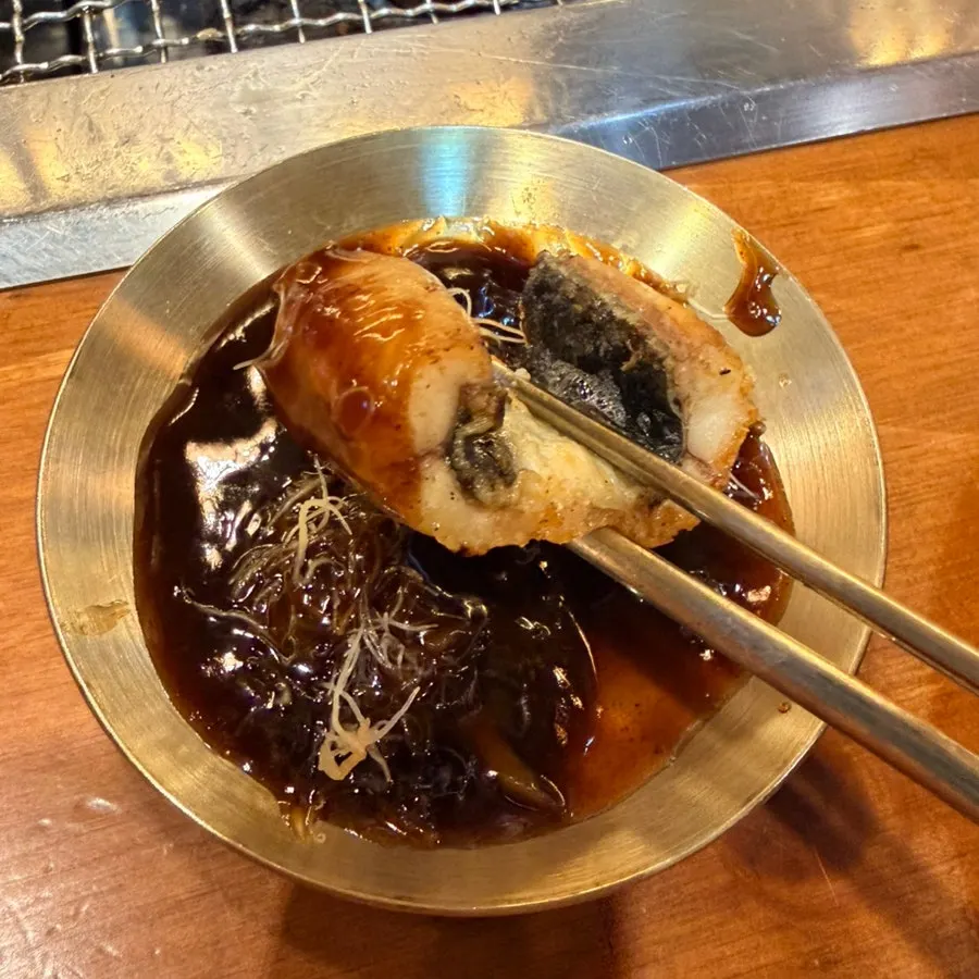 A piece of eel, crisp outside and tender inside
