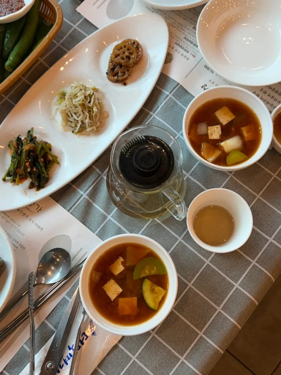 Table full of Korean side dishes