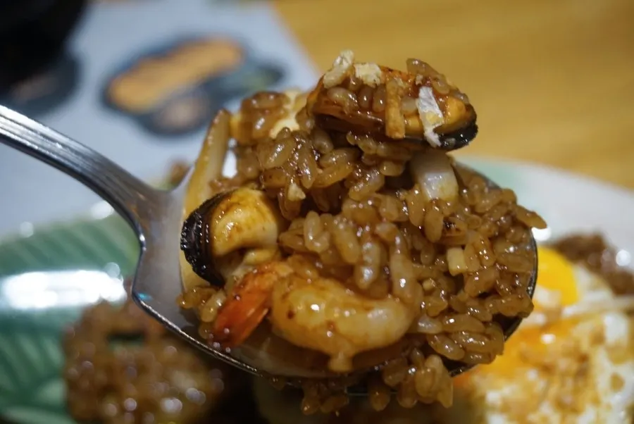 Close-up of seafood nasi goreng