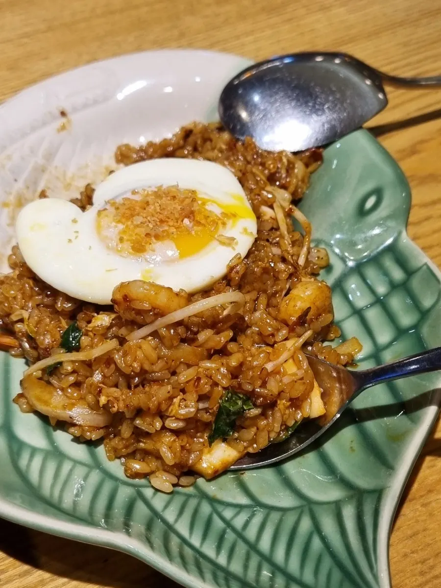 A spoonful of spicy nasi goreng