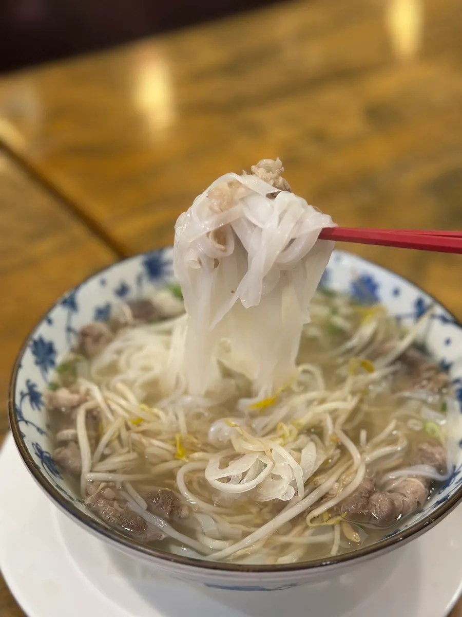 쌀국수 면과 국물 클로즈업
