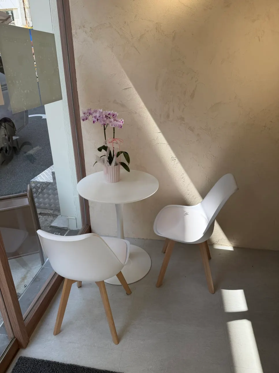 Round table seating by the window