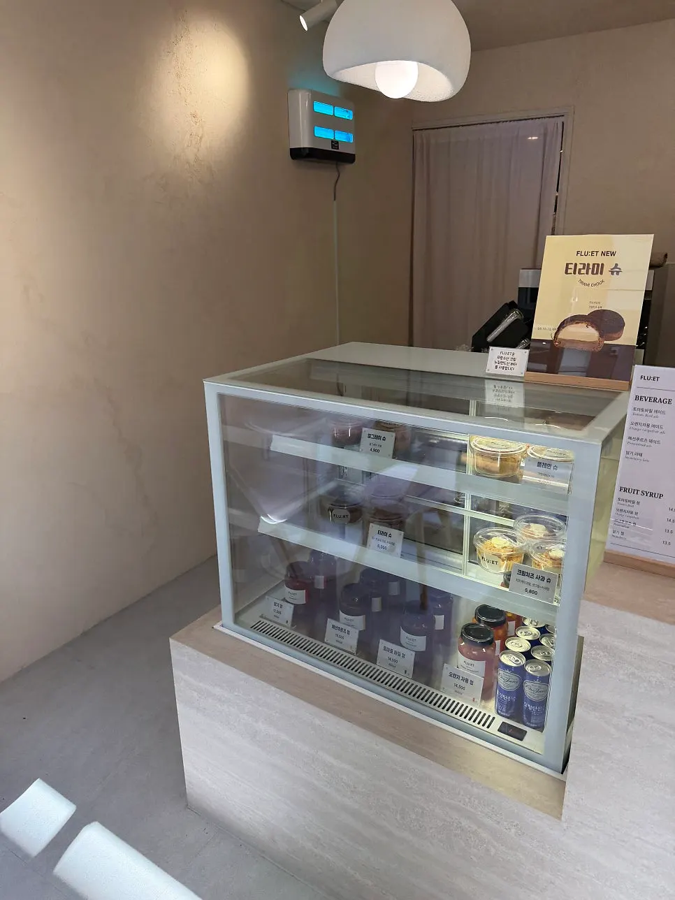 Choux display case beside the counter