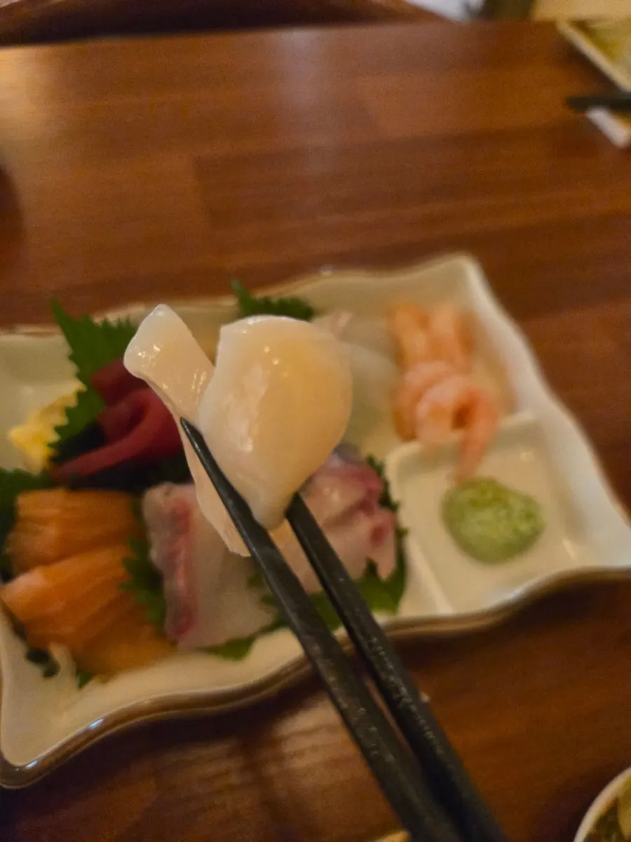 Cross-section of mackerel sushi and rice