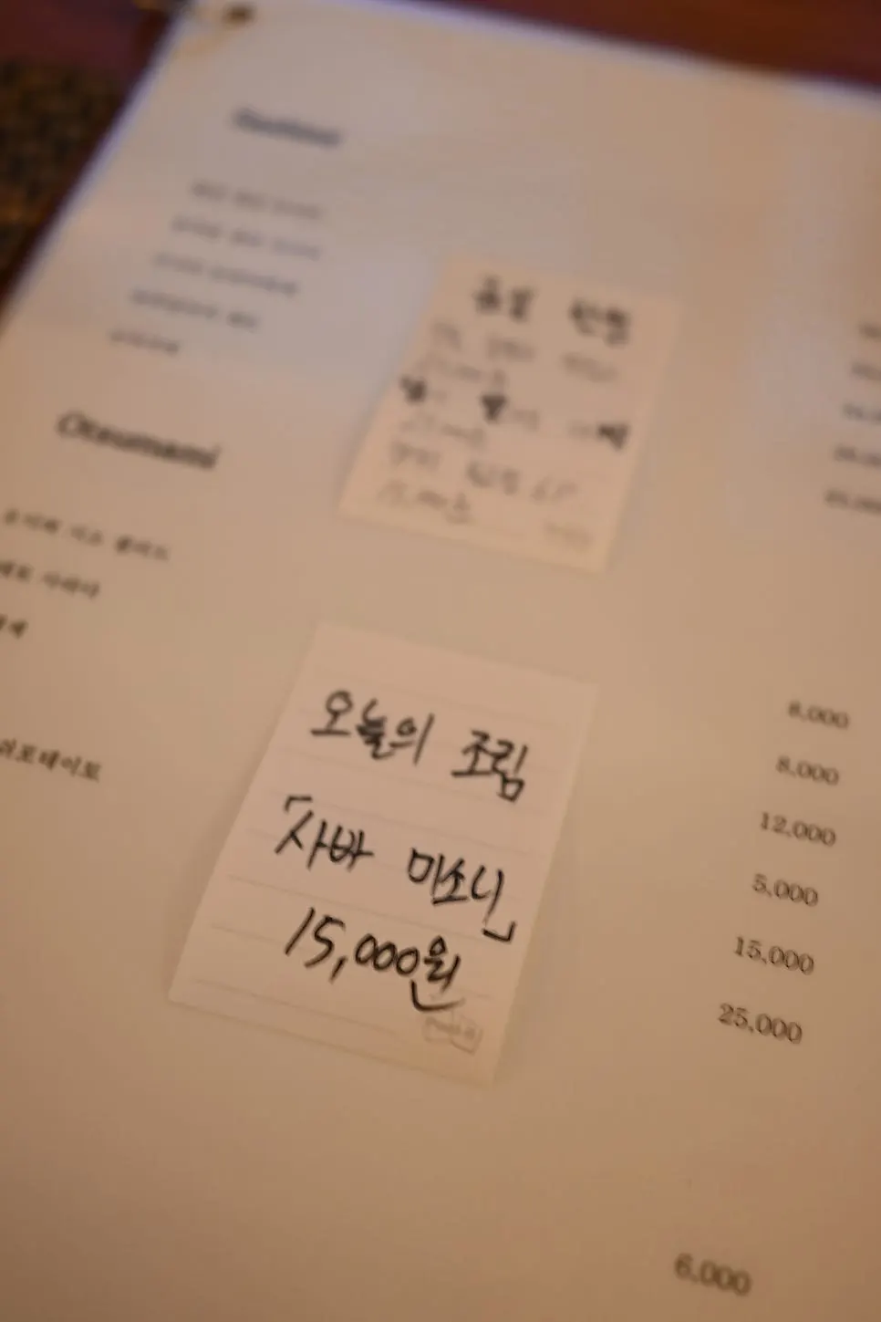 Sakai's handwritten daily menu