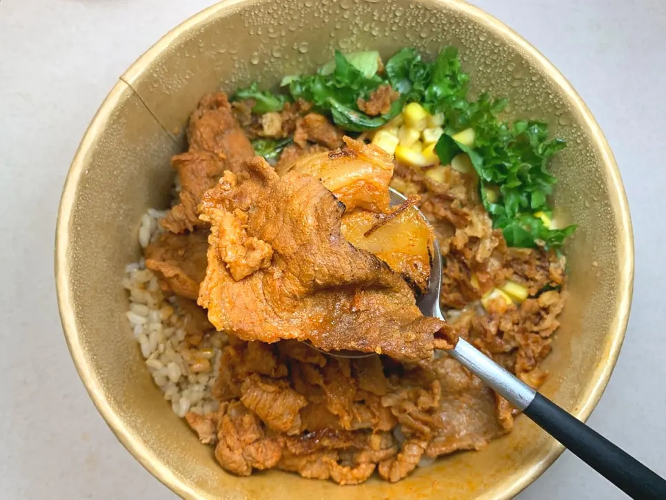 K-jeyuk protein rice bowl with barley brown rice