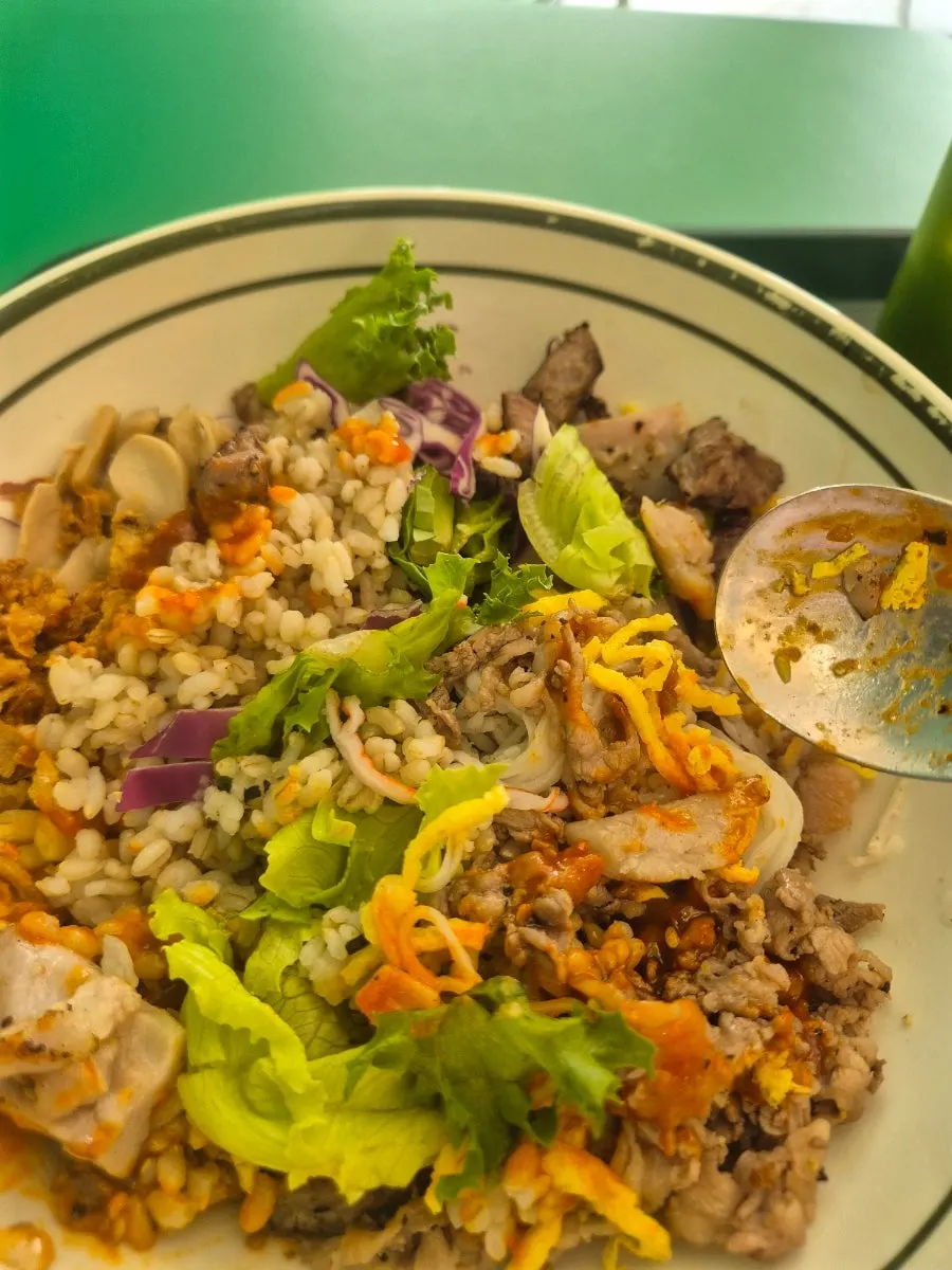 Vegetables mixed with the spicy bibim sauce