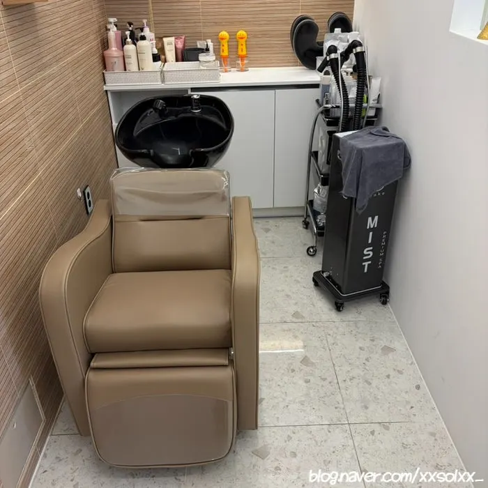 Interior of the neatly organized one-person salon