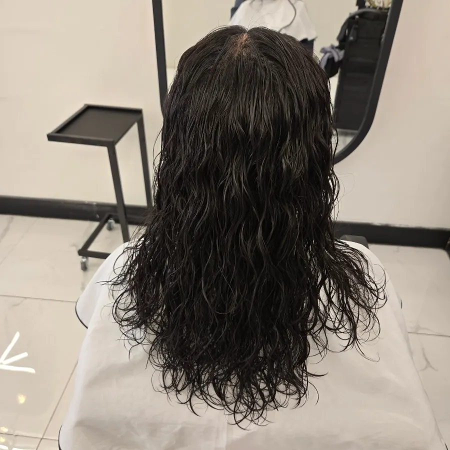 Curls showing before blow-drying