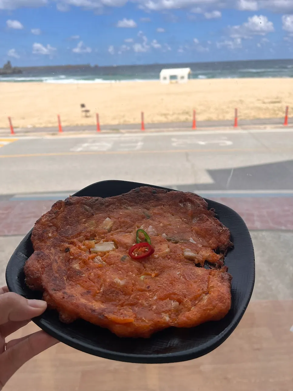 Crisply fried kimchijeon (kimchi pancake)