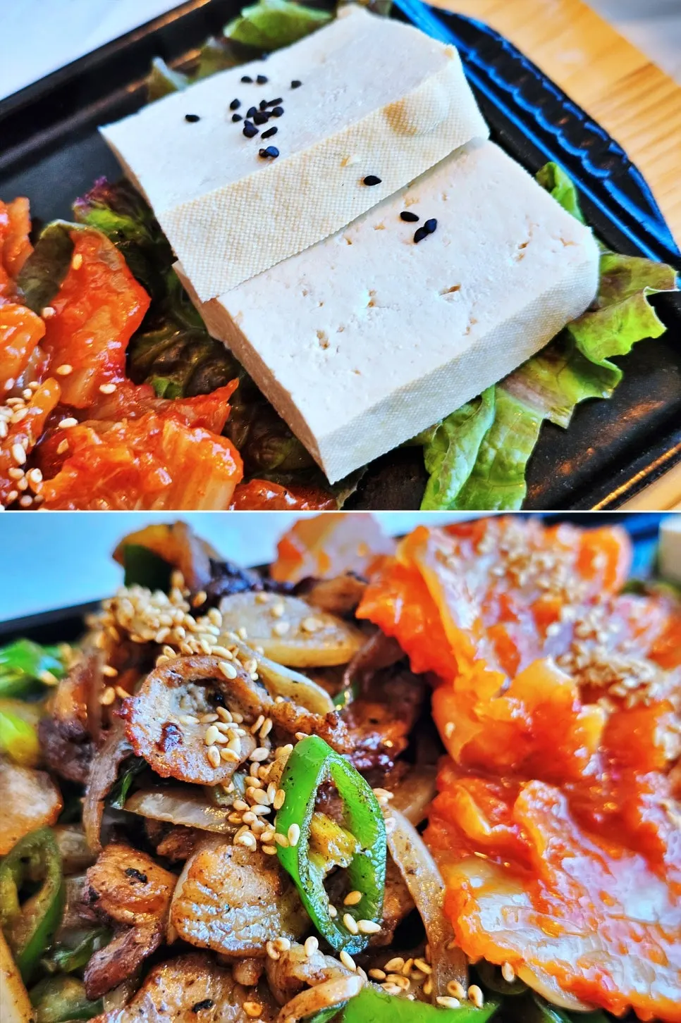 A large piece of tofu fished out of the doenjang hot pot