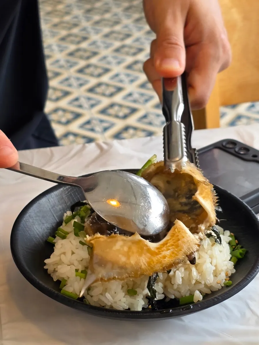 Close-up of soy-marinated crab packed with meat