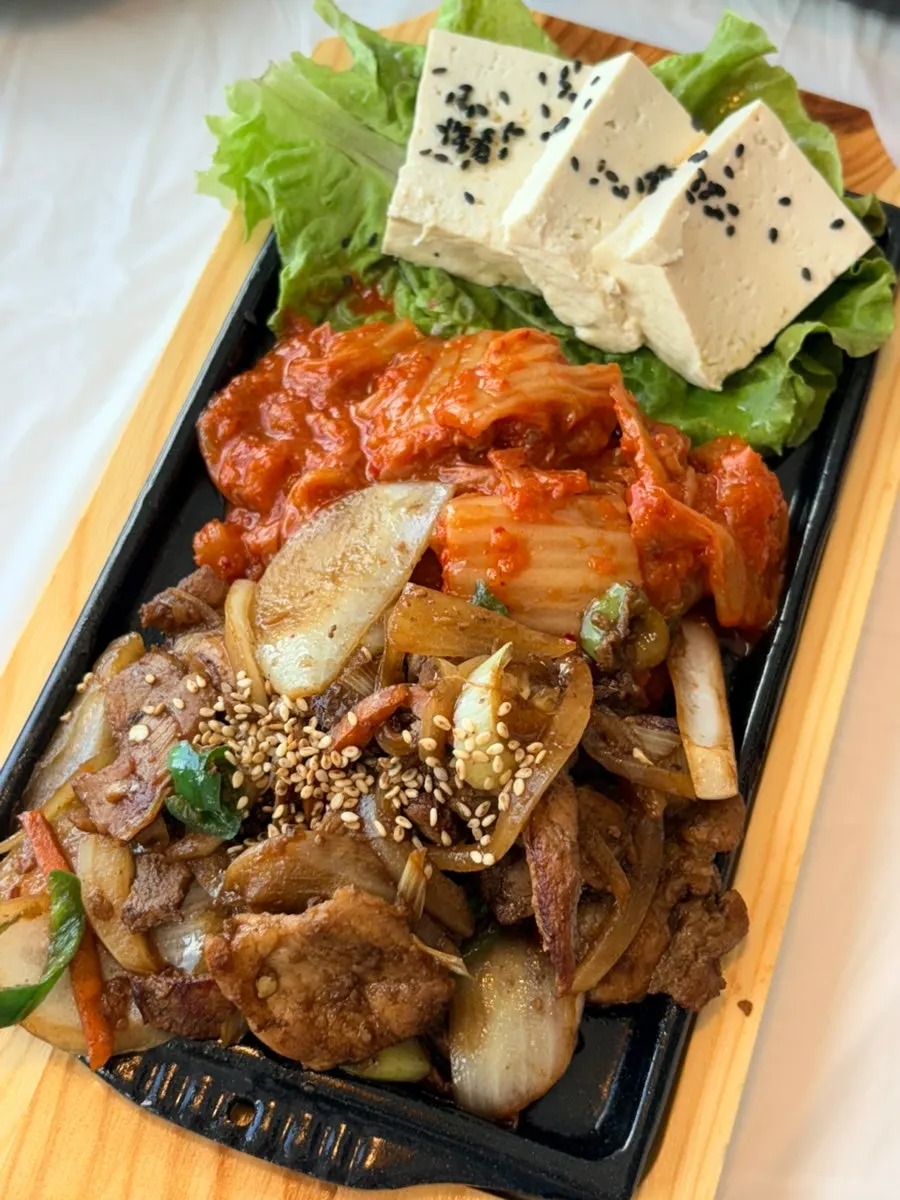 Boiled pork and freshly made Korean kimchi
