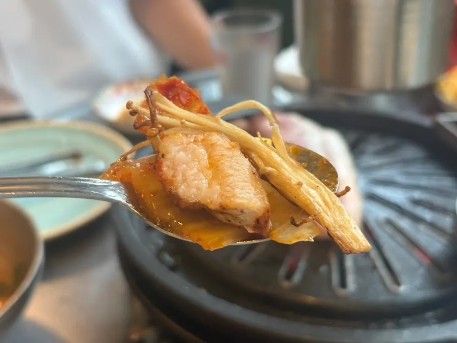 Meat finishing on the grill pan