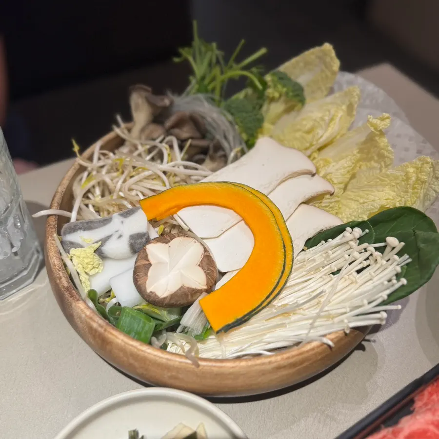 Shabu-shabu vegetable plate with mushrooms and vegetables