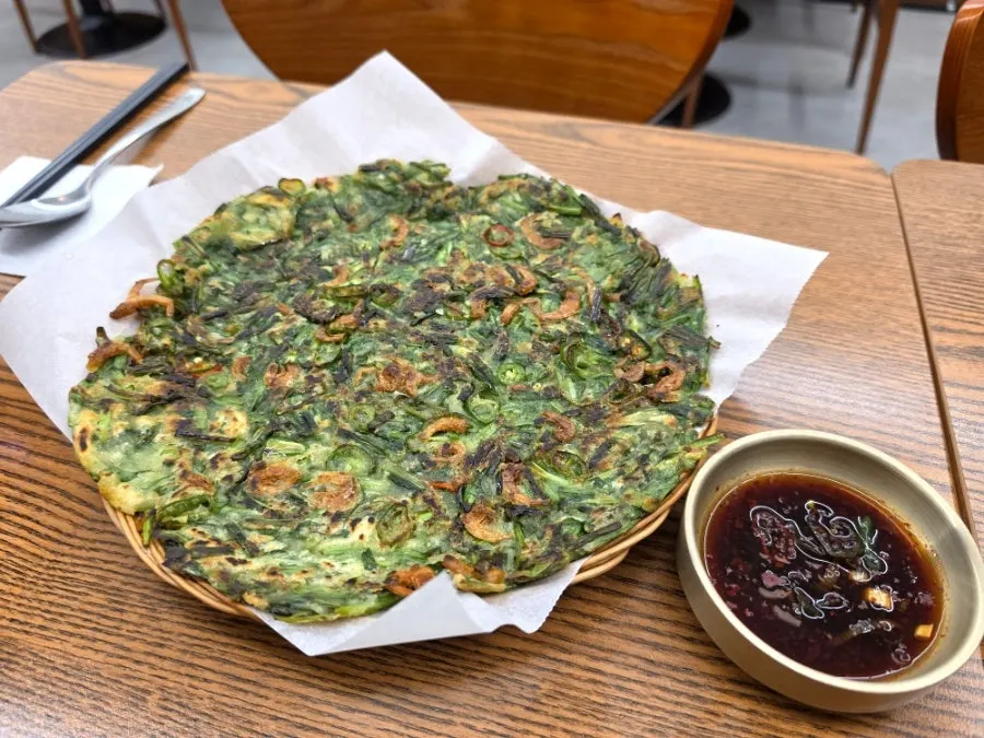A freshly fried crispy buchujeon