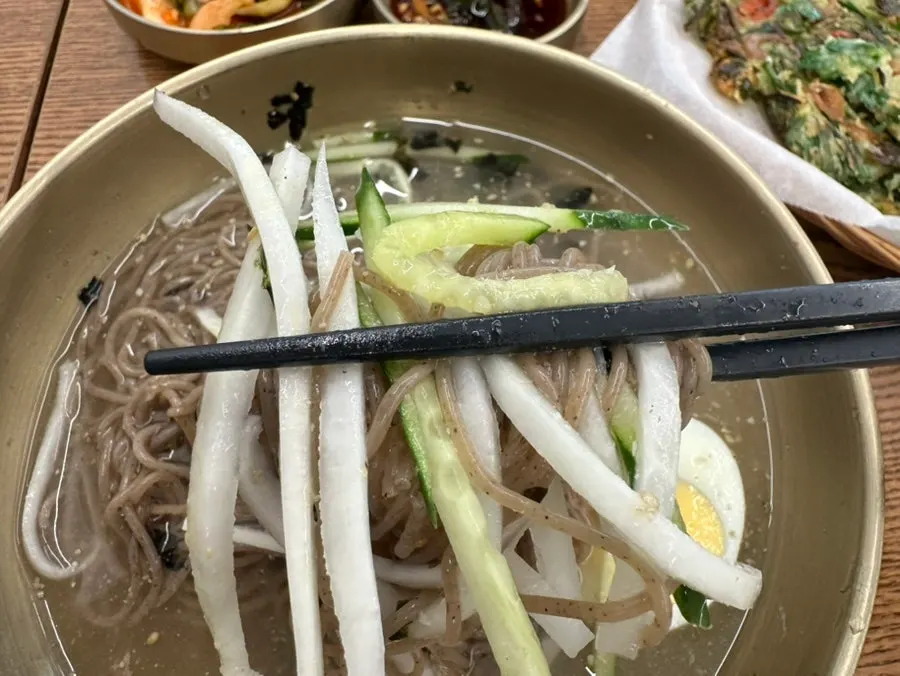 동치미육수와 메밀면 물막국수 클로즈업