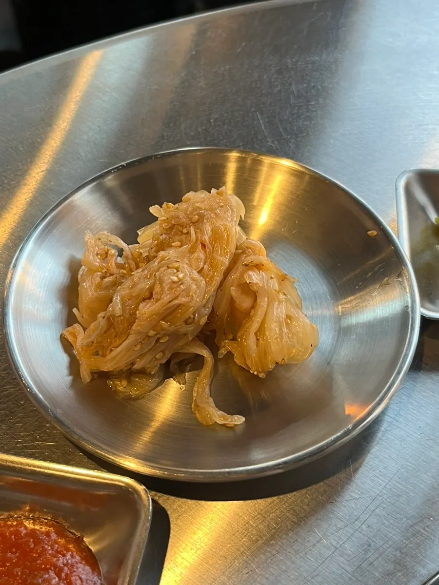 Side dish plate with myeongi-namul and mukeunji