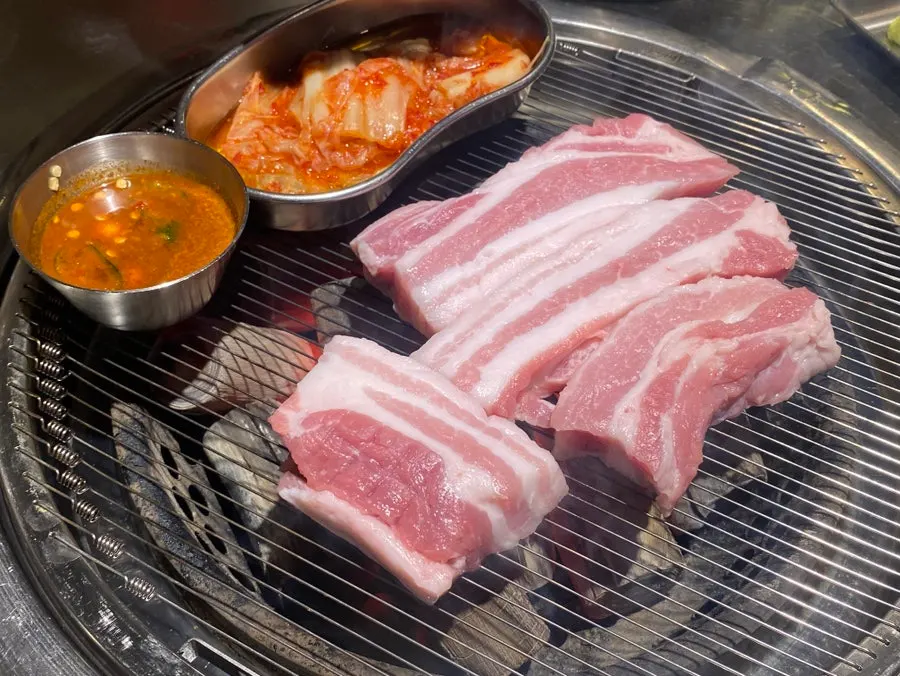 Close-up of the steaming hot kimchi fried rice