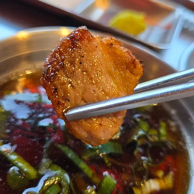 Thick teukmoksal grilled over charcoal, still juicy