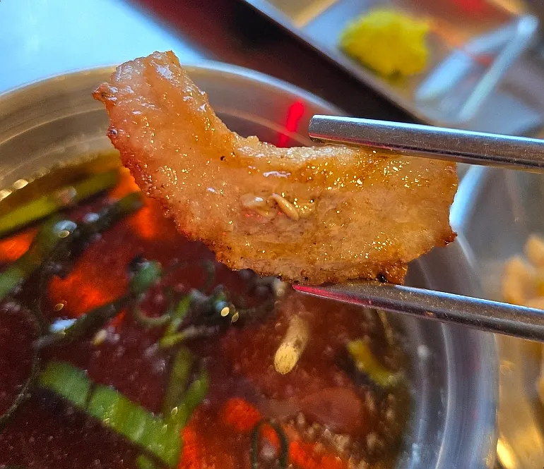 Pork jowl grilled golden on the outside and tender inside