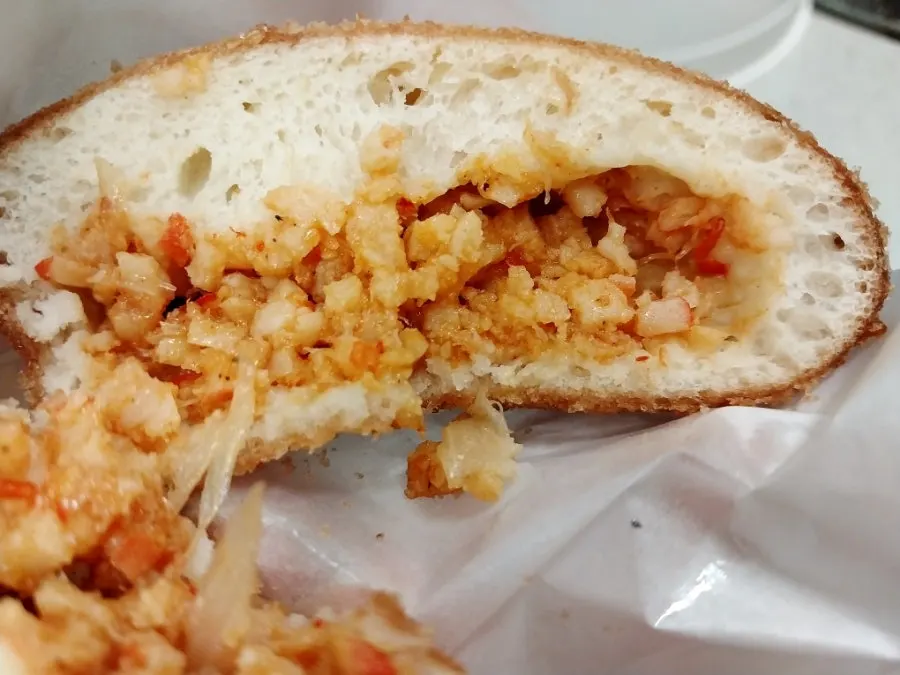 Crispy exterior of the Sokcho red crab croquette