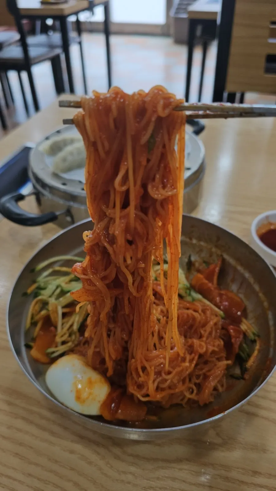 Bibim milmyeon served already mixed with sauce